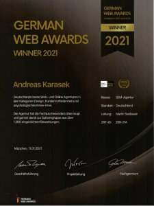 Urkunde German-Web-Awards 2021